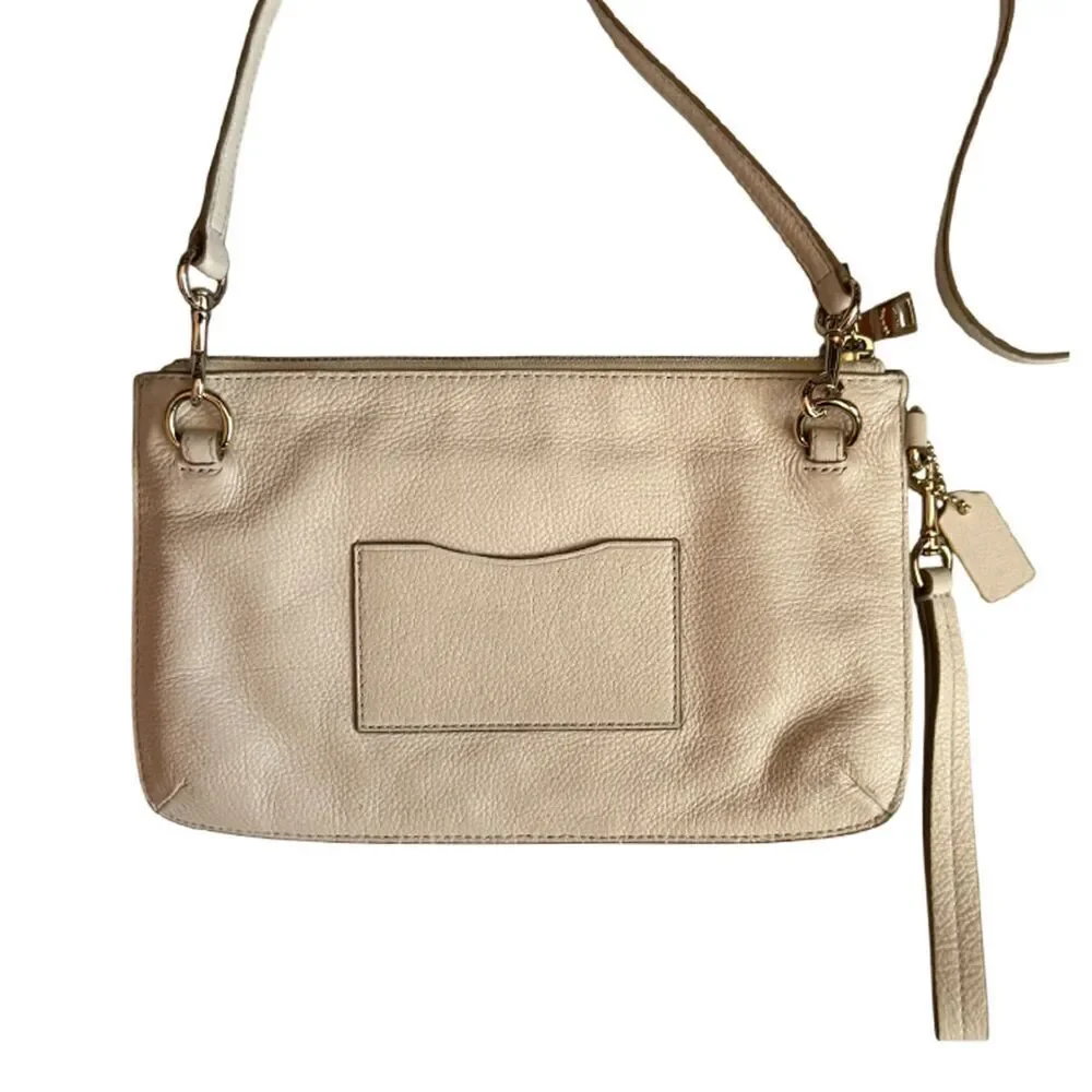 Coach Ivory Pebble Grain Leather Small Crossbody Clutch